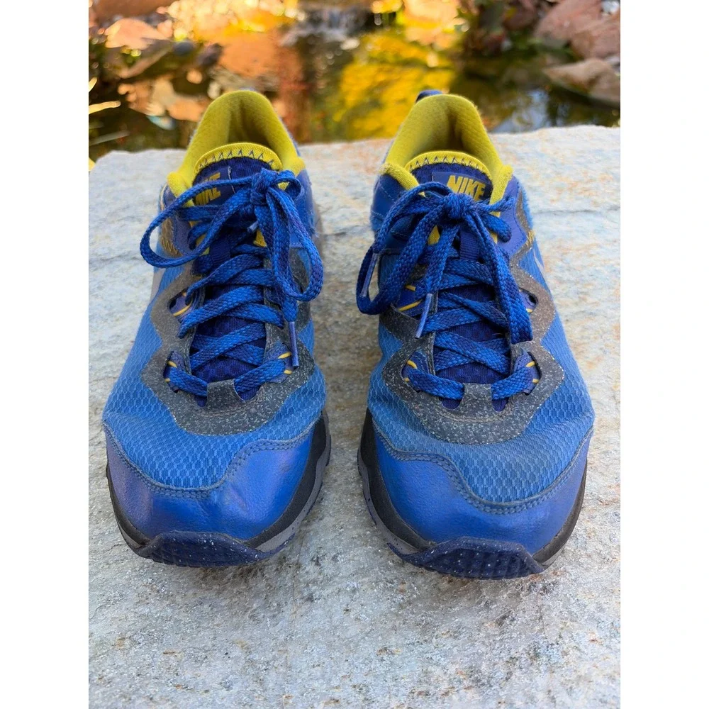 Nike Dual Fusion Trail Blue Yellow Kids Running Shoes 777340-400 Size 7Y